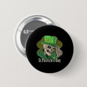 Badge Rond 5 Cm St Patrick Day Skeleton Clover Fun Sarcastique (Devant & derrière)