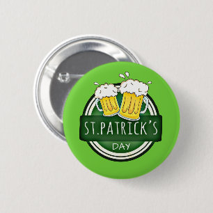 Badge Rond 5 Cm St. Patrick's Day, Beer Mugs, Irish Green