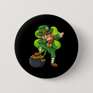 Badge Rond 5 Cm St Patricks Day Dabbing Leprechaun Irlandais Garço