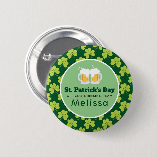 Badge Rond 5 Cm St. Patrick's Drinking Team Clover Motif (Devant & derrière)