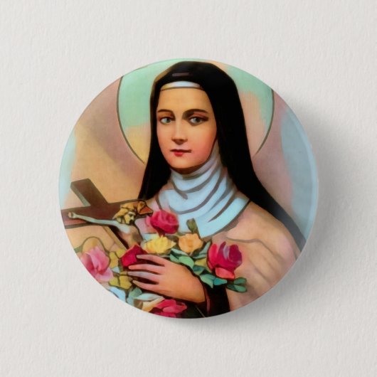 Badge Rond 5 Cm St Therese le petit crucifix de roses de fleur (Devant)