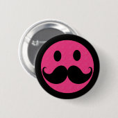 Badge Rond 5 Cm Stache Moustache à visage rose (Devant & derrière)