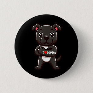 Badge Rond 5 Cm Staffordshire Bull Terrier I Love Grand-père Funny