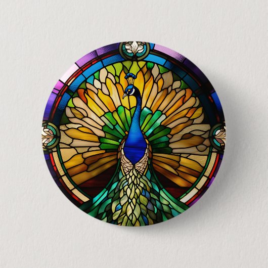 Badge Rond 5 Cm Stained Glass Peacock (Devant)