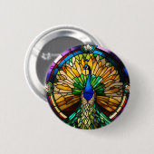 Badge Rond 5 Cm Stained Glass Peacock (Devant & derrière)