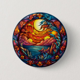 Badge Rond 5 Cm Stained Glass Sunset Button – Colorful Artistic