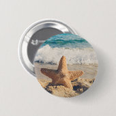 Badge Rond 5 Cm Starfish sur une plage de sable Photo (Devant & derrière)