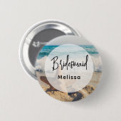 Badge Rond 5 Cm Starfish sur une plage de sable Photo Bridesmaid (Devant & derrière)