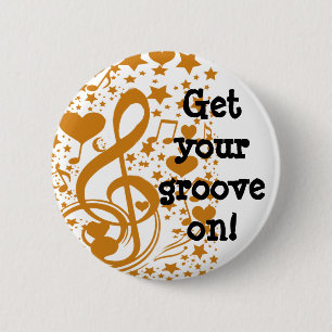 Badge Rond 5 Cm Stars, Hears et The Music Notes, Gold_