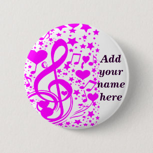 Badge Rond 5 Cm Stars, Hearts et The music notes-Pink_