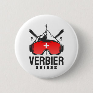 Badge Rond 5 Cm Station de ski de Verbier Suisse Ski rétro 