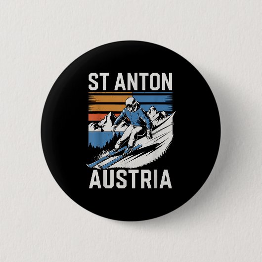Badge Rond 5 Cm Station de ski Retro St Anton Austria, Ski Alpin F (Devant)