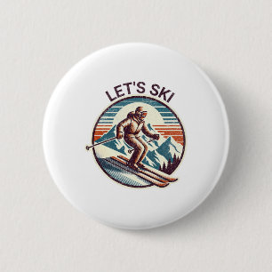 Badge Rond 5 Cm Station de ski Vintage Retro Ski d'hiver