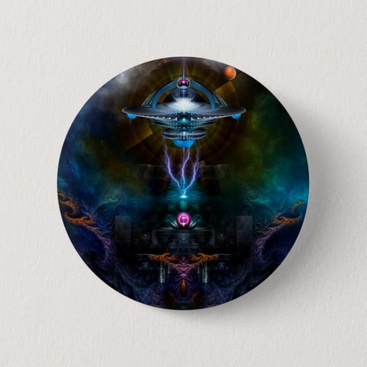 Badge Rond 5 Cm Station spatiale Art Fractal Ansarious (Devant)