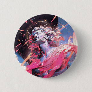 Badge Rond 5 Cm Statue cool Vaporwave de David en rose