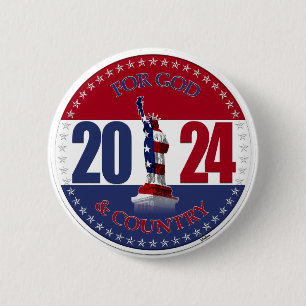 Badge Rond 5 Cm Statue de la Liberté 2024 pour Dieu et la Patrie