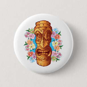 Badge Rond 5 Cm Statue de Tiki de bande dessinée
