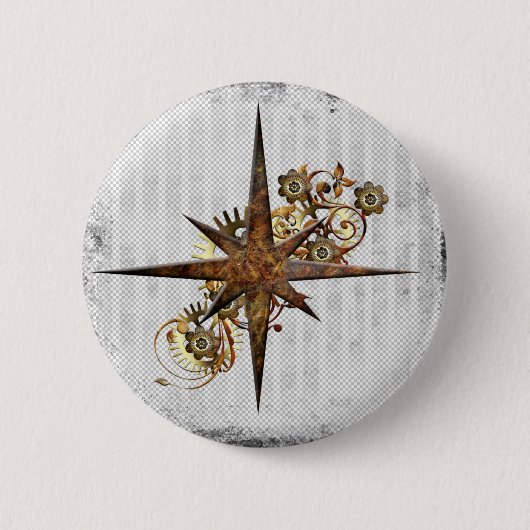Badge Rond 5 Cm Steampunk Compass Star Grunge (Devant)