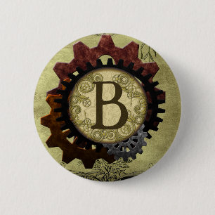 Badge Rond 5 Cm Steampunk grunge embraye la lettre B de monogramme