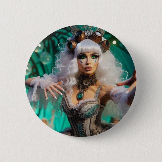Badge Rond 5 Cm Steampunk Victorian Futuristic Green Dancer (Devant)