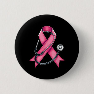 Badge Rond 5 Cm Stéthoscope à ruban rose Cute Nurse Cancer du Sein