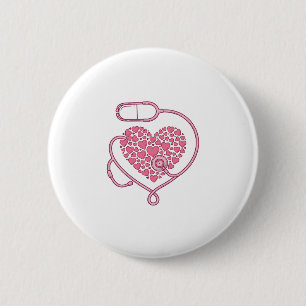Badge Rond 5 Cm Stéthoscope Cardiaque Design de Chemise Vectoriel