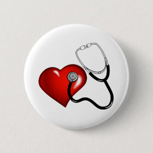 Badge Rond 5 Cm Stethoscope cardiaque Infirmière personnalisée M