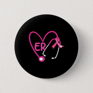 Badge Rond 5 Cm Stéthoscope Coeur Ruban rose Cancer du sein Er Nur