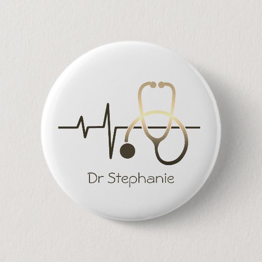 Badge Rond 5 Cm Stethoscope Heartbeat Médicale (Devant)