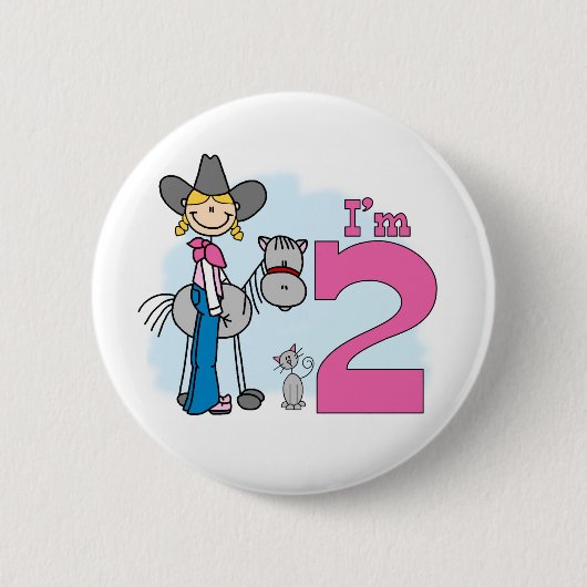 Badge Rond 5 Cm Stick Cowgirl 2nd Birthday Pinback Button (Devant)