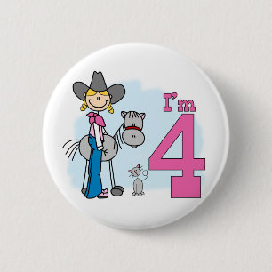 Badge Rond 5 Cm Stick Cowgirl 4e anniversaire