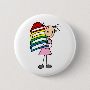 Badge Rond 5 Cm Stick Girl with Books