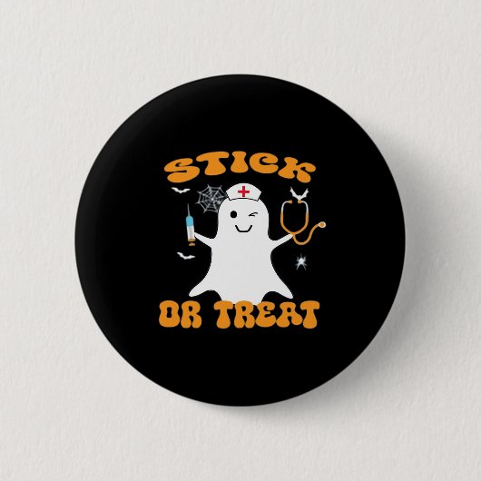 Badge Rond 5 Cm Stick ou Treat Nurse Funny Halloween Costume Essen (Devant)
