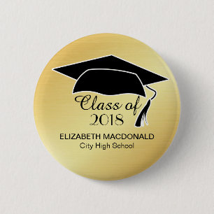 Badge Rond 5 Cm Sticker Gold Graduker Black Mortar Board & Text