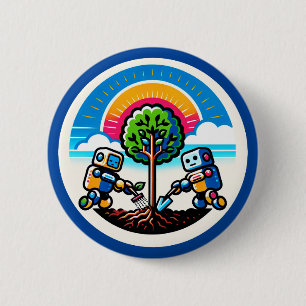 Badge Rond 5 Cm Sticker Planteur d'arbre IA Conception robotique é