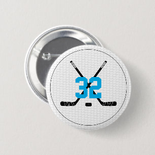 Badge Rond 5 Cm Sticks de hockey sur glace Chariot Joueur Numéro d