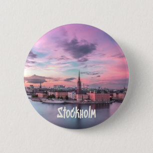 Badge Rond 5 Cm Stockholm Capital of Sweden Night Skyline