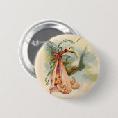 BADGE ROND 5 CM STORK BABY SHOWER FILLE ROSE (Devant & derrière)
