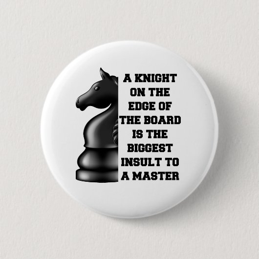 Badge Rond 5 Cm Stratégie d'échecs Chevalier Noir Puissance Wisdom (Devant)