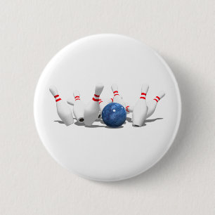 Badge Rond 5 Cm Strike!  Bowling Ball & Pins: