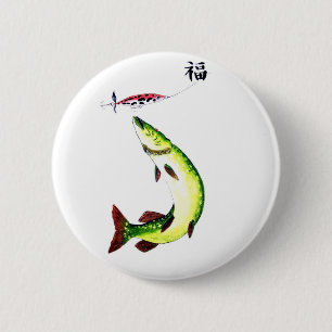 Badge Rond 5 Cm Striking Pike fisherman