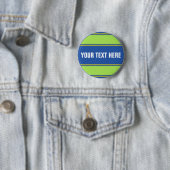 Badge Rond 5 Cm STRIPES SPORTIVES - Vert Bleu Jaune + votre texte (En situation)