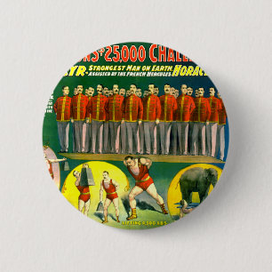 Badge Rond 5 Cm Strong Men Circus Show Poster Vintage 1898