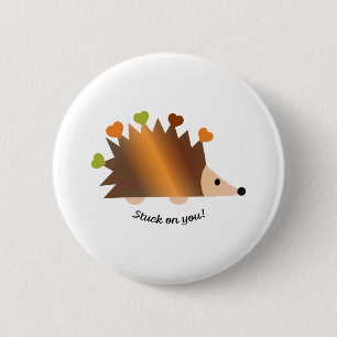 Badge Rond 5 Cm Stuck on You Hedgehog and Hearts