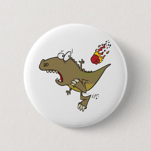 Badge Rond 5 Cm stupide t-rex dinosaure esquiver meteor dessin ani