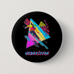 Badge Rond 5 Cm Style de ski rétro Ouzbékistan Aventure Ski Skieur