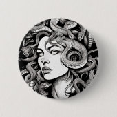 Badge Rond 5 Cm Style de tatouage de tête Medusa (Devant)