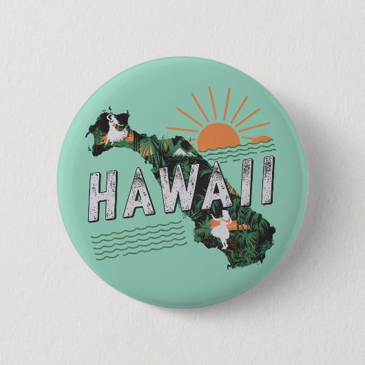 Badge Rond 5 Cm Style Rétro Hawaii Island Silhouette (Devant)