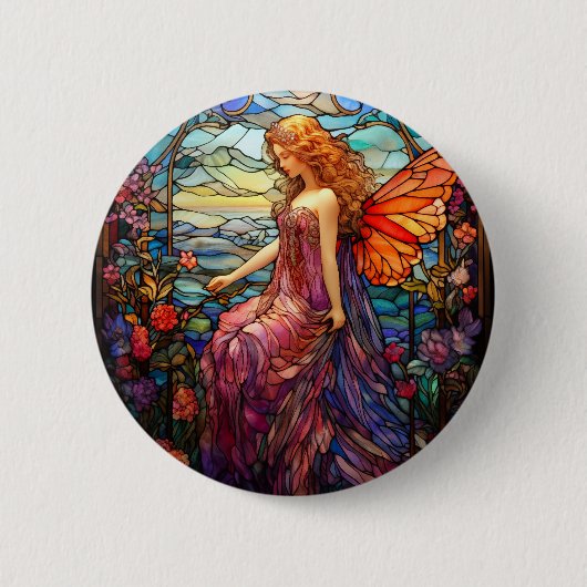 Badge Rond 5 Cm Style Tiffany Vitrail Verre magique Fée (Devant)