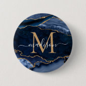 Badge Rond 5 Cm Stylo Marine Blue Gold Agate Geode Girly Monogramm (Devant)